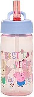 Peppa Pig Nostalgia Water Bottle with Flip up Straw 380ml Official Merchandise by Polar Gear  Kids Reusable Non Spill BPA Free - Recyclable Plastic  For School Nursery Sports Picnic  Pink & Purple