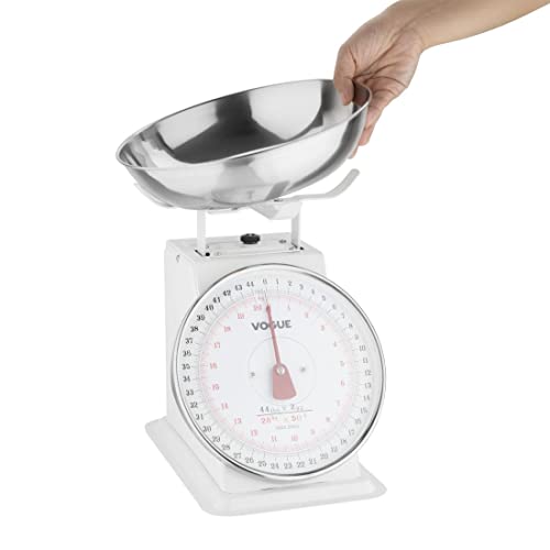 Vogue Traditional Kitchen Scales with Bowl, White, Capacity: 20 kg/44 lbs, Large Removable Pan, Mechanical Kitchen Weighing Scales, Heavy Duty Kitchen Scales, F176 - Image 3