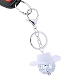 Pequeña bola de discoteca, mini sombrero de vaquero, llavero de bola de espejo de discoteca, decoración de fiesta reutilizable para mujeres, hombres, niños y niñas, Sombrero blanco, Refer to