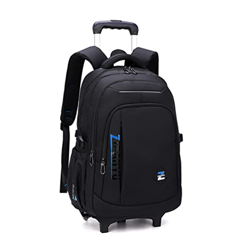 EKUIZAI Mochilas de cor sólida para meninos para escola secundária, escola primária, atividades ao ar livre, mochila com rodinhas, Preto e azul-A, 2-Wheels, Mochilas Daypack