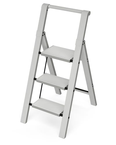 Taranta 3 Step Ladder,Aluminum Step Stool Foldable-Misty Gray