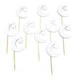 MEDIMQC Moon and Star Cupcake Topper Glitter Eid Mubarak Cupcake Picks for Baby Shower Birthday Wedd