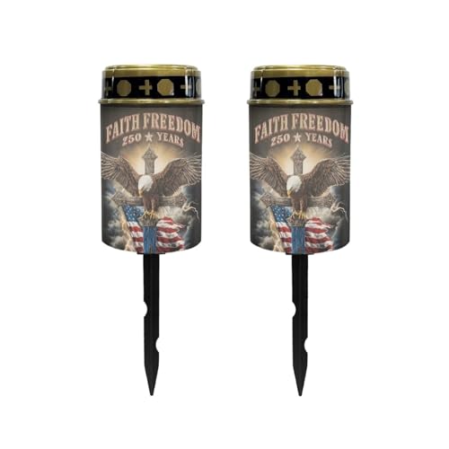 Image of Poceacles Patriotic America 250 Year Eagle Cross Print Solar Pathway Lights Outdoor Grave Solar Lights Waterproof Cemetery Flameless Candles Outdoor Grave Candle Markers Eternal Decor, 2 PCS