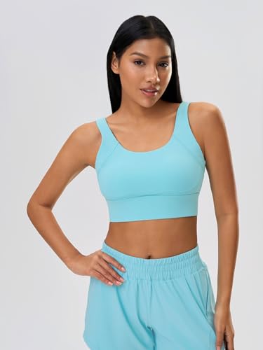 Image of ABOCIW Longline Sports Bra for Women V Back Wireless Padded Medium Support Yoga Bra Workout Crop Tank Tops