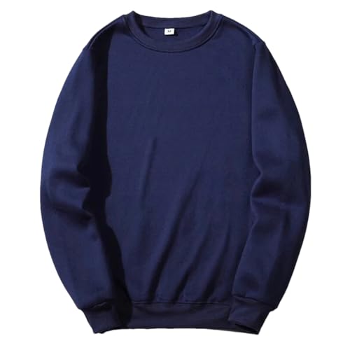Men's Round Neck Pullover Sweater Spring Warm and Comfortable Casual Loose Large Size Sweater S S#Navy Blue