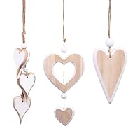 3er Set Holz Dekoherzen zum Aufhängen - Rustikale Herzförmige Fensterdeko aus Holz für Hochzeiten, Partys, Zuhause & Wanddekoration - Natürliche Hängende Holzherzen
