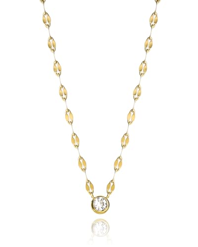 [GLUCK] ネックレス ジルコニア アクセサリー レディース 金属アレルギー 錆び ゴールド 友達 女子 プレゼント つけっぱなし 華奢 ギフト チェーン37cm (gold)のサムネイル