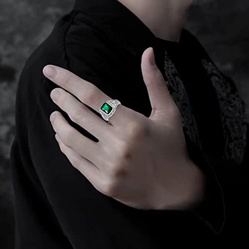 Green Simulated Emerald Ring for Men Sterling Silver Vintage Gothic Biker Ring4