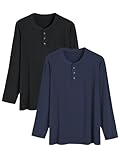 Latuza Men's Long Sleeve Pajama Shirt 2 Pack Henley Neck Sleep Tops L Black Navy