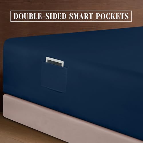 Elegant Comfort Luxury 1500 Premium Hotel Quality Microfiber 4-Piece Sheet Set - Soft, All Around Elastic 18-24 Inches Deep Fitted Sheet - Extra Deep Pocket Sheets, Twin/Twin XL, Navy Blue
