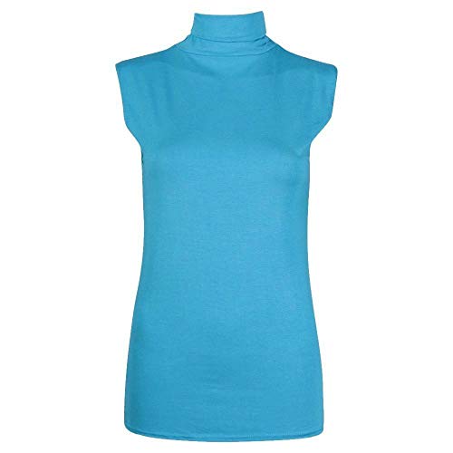 Top col roulé sans manches bleu pour un look working girl chic
