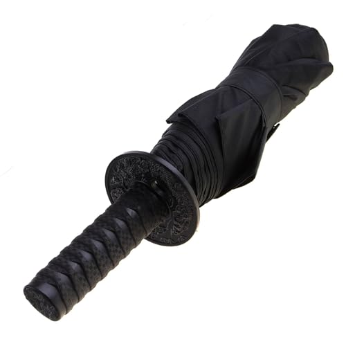 Japanwelt Samurai Regenschirm | Katana-Regenschirm | Schirm in Schwertform mit Schultertasche | Kompakter schwarzer Schirm mit 100 cm Durchmesser