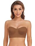Lusait Strapless Bra for Women Non-Slip Silicone Padded Bandeau Bra Wireless Tube Top Bra Brown M
