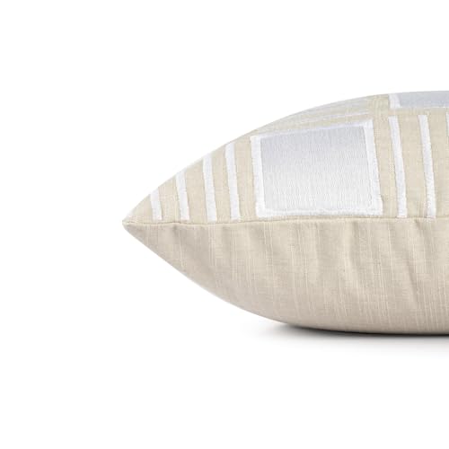 Image of Wakefit Designer Cushion Cover | 16x16 inch | Heavy Embroidery | Cotton & Linen Fabric on Both Sides | Pack of 1 | Grace & Grid | Beige