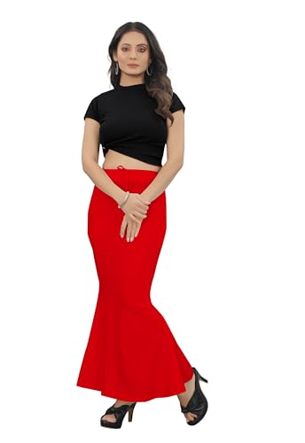 Image of Women's Polyester Blend Shapewear Patticoat Fishcut Flare Pattern Stretchable Drawstring Waist Maxi Length and Slim Fit Body Shaper Peticoat for Saree Daily Use Peticoat