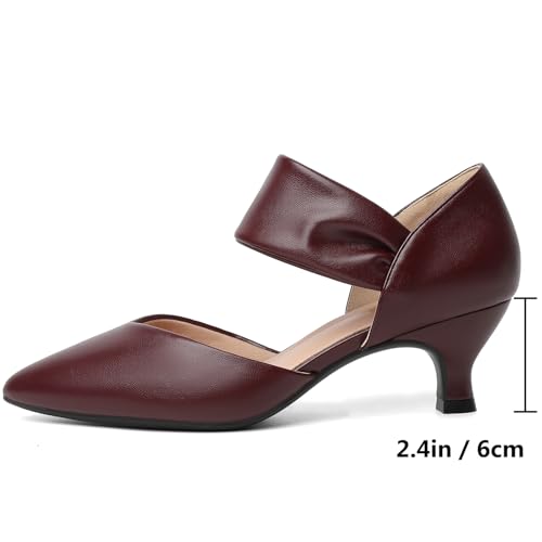 Image of RIBONGZ Kitten Heels for Women Closed Toe Comfortable Low Heels Pointed Toe Sexy Slip on Pumps Bridal Party Dressy Shoes