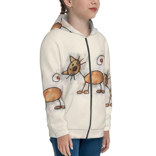 Brown Cat Cartoon Kids Pullover Hoodies Boys Zip Up Sweatshirts Girls Athletic Clothes with Pocket4