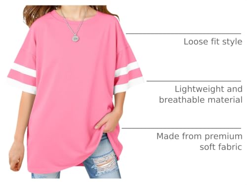 Image of Girls Oversized T Shirts Kids Summer Striped Short Sleeve Tops Casual Crewneck Tees 5-14 Years