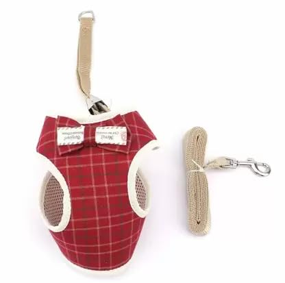 Pets-Empire-Puppy-Harness-and-Leash-Set-No-Pulling-Plaid-Walking-Harness-Adjustable-Mesh-Dog-Harness-with-Bow-Pet-Comfort-Padded-Vest-for-Small-Dogs-and-Cats-Small-Fit-Weight-1-3-kg