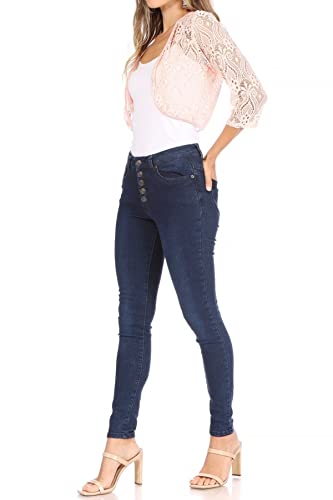 Women's Casual Lace Bolero Crochet Open Front Cardigan Sheer 3/4 Sleeve Cover Up Jacket4