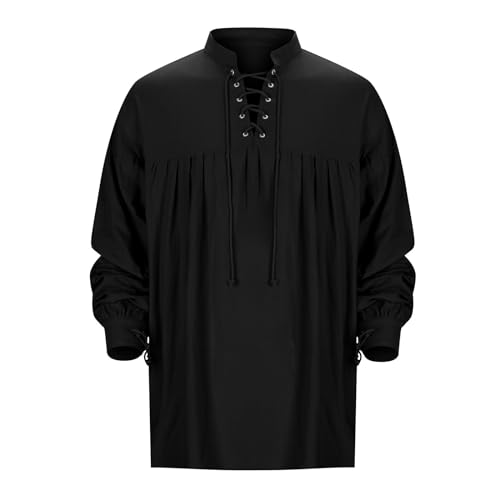 Camisa de lino medieval transpirable con cordones y mangas abullonadas
