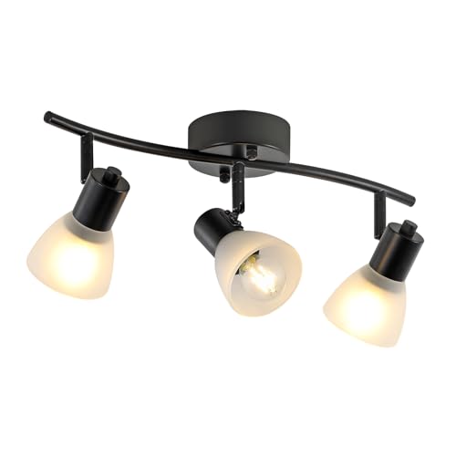 KEESFU 3 Light Track Lighting Fixtures Ceiling,Adjustable Directional Ceiling Lights with Glass Shade,Industrial Ceiling Spotlight for Kitchen Over Sink Bedroom Hallway Living Room,E12base.