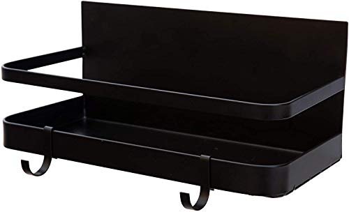COLIBYOU Spice Rack Organizer, Refrigerator Magnet Storage Shelf with hooks (Black)