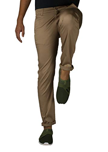Image of 0-DEGREE Men's Regular Fit Cotton Trouser (0DCotPantRaidParent Beige, Black 32)