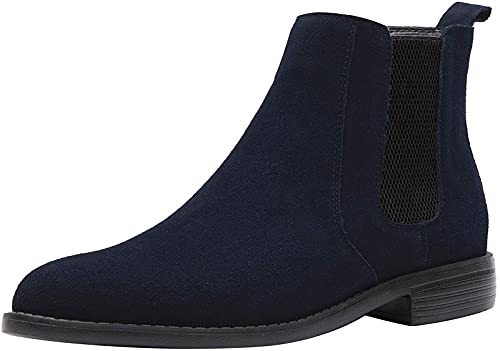 Image of JIONS Men Chelsea Slip On Suede Boots Lightweight Leather Casual Dress Ankle Shoes (Blue 39 /7 M US)