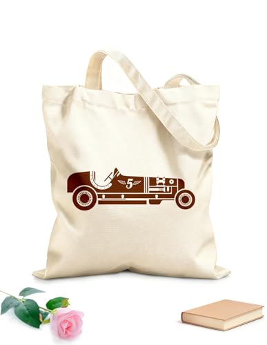 XIARON Bolsos de hombro de lona de algodón Coches de carreras retro Speed Auto Garage Tela de 340g/m² de grosor Plegable L Café