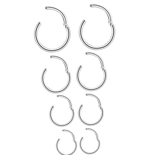 8 Stk 6/8/10/12mm 16G Edelstahl Nasenring Hoop Damen Herren Septum Clicker Ring Nasenring Set Ohr Lippen Nasenpiercing Lippenpiercing Knorpel Creolen für Männer Frauen Cover