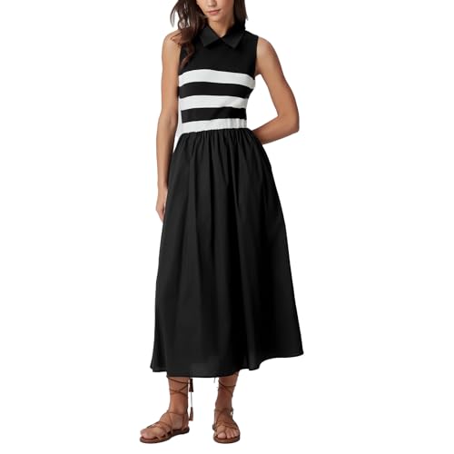 D-Sun Women's Sweater Dresses Sleeveless Stripe Casual Sweaters Fall Spring