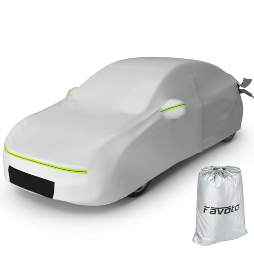 Favoto Car Cover for Model 3 - Custom Fit for Tesla Model 3 Cover 6 Layers Waterproof All Weather Outdoor Rain Snow Sun Protection with Charging Port Ventilated Mesh Door Zipper