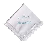  Pañuelo bautizo bordado azul color blanco 35x35 cm