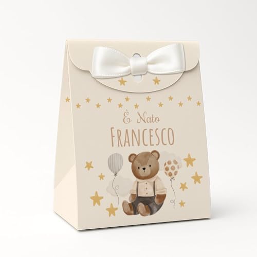 PV Grafik® 16PZ Scatola Portaconfetti Personalizzata, Scatole Bomboniere Maschio, Bimbo,