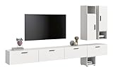 xonox.home – Wohnkombination The One 300x178x34 cm in Weiß Nachbildung – Massive Wohnwand mit 2 Türen & 4 Klappen – 15 Fächer bieten Platz für Bücher und Technik in einem zeitlosen, weißen Design
