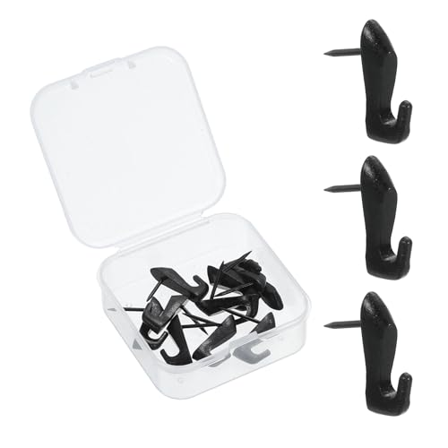 Image of uxcell 10 Pcs Push Pin Picture Hooks, Zinc Alloy Picture Hanging Nails Thumb Tacks Hanging Hooks with Nails for Wall Wooden Board, Black