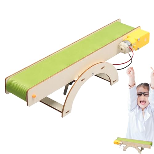 Imagen de Cinta transportadora eléctrica Kit de bricolaje para cinta transportadora Juego de construcción de tecnología de madera Juguete de tecnología eléctrica Diy para estudiantes de escuela primaria