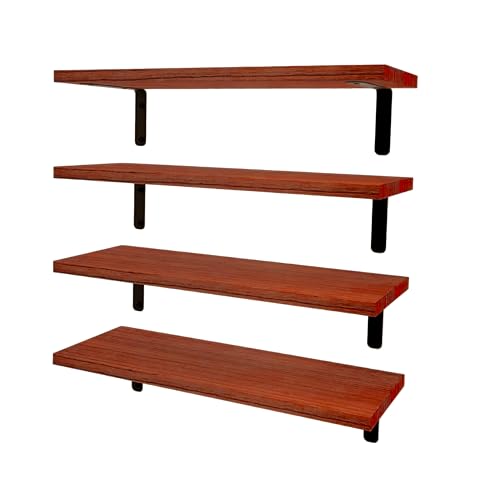 Image of Dime Store Engineered Wood Floating Wall Shelves for Storage Organizer, Shelf for Bedroom Bathroom Storage Shelves, Kitchen Spice Rack Book Shelves for Living Room (Brown, Set of 4)