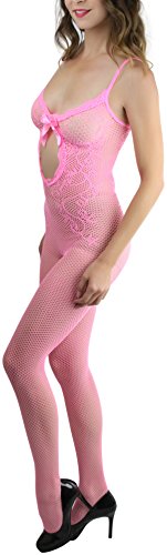 Image of ToBeInStyle Women's Bodystocking Crotchless Peek-A-Boo Fishnet Lace Bodysuit