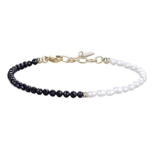 COAI Halbedelstein Armband aus 4x3 mm echte Süßwasserperlen mit 3