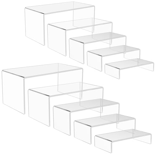 ADColor 10 Pack acrylic display stand, Acrylic Display Risers, 5 Sizes Clear Product Stand, Jewelry Display Riser Shelf Showcase Fixtures For Collectibles Display, Toy Figure Display - 2 Sets (6.8" to 10") by ADColor - Used condition - US$20.95