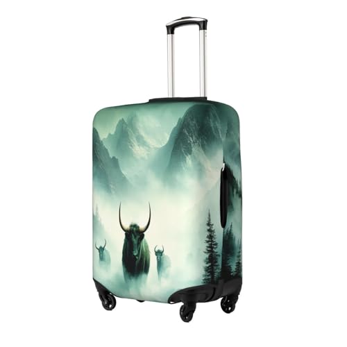 Cattle Herds in The Mountains Durable Luggage Cover Suitcase Protector Anti-Scratch Luggage Cover Fits 18-32inch Luggage, Black, Small2