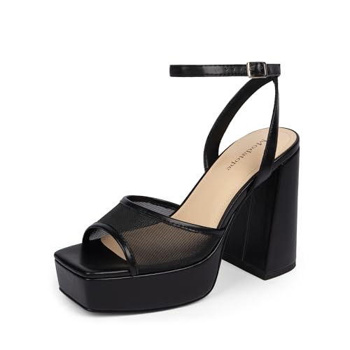 Image of Modatope Platform Heels for Women Platform Sandals Womens Chunky Heel Open Toe Pumps Ankle Strap Womens Wedding Party Pumps Shoes