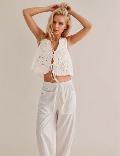 Women Summer Beach Boho Eyelet Embroidered Tie Front Vest Tops Sleeveless Tank Trendy Fashion Cute 2025 Y2K Clothes4