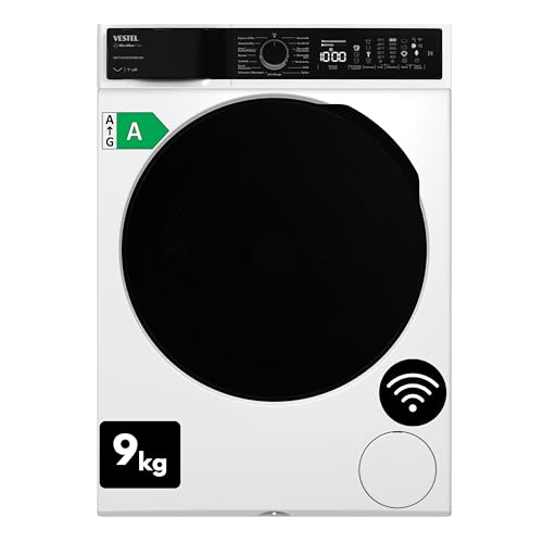 VESTEL WMI 99342 MICROFIBER WIFI, Waschmaschine Frontlader, 9 kg, 1400 U/min, Inverter-Motor, Dampf, WiFi, Mikrofiber-Filter, Weiß