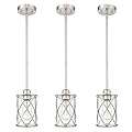 Osimir Brushed Nickel Pendant Lights Kitchen Island 3 Pack, Glass Kitchen Pendant Lighting Over Island with Rod, Modern Mini Hanging Light for Kitchen Sink Dining Room, CH9176BN-3PK