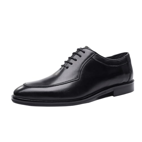 Dress Oxford For Men's Lace Up Anti-slip Rubber Sole Slip Resistant Block Heel Prom Tuxedo Round Toe Calfskin Leather