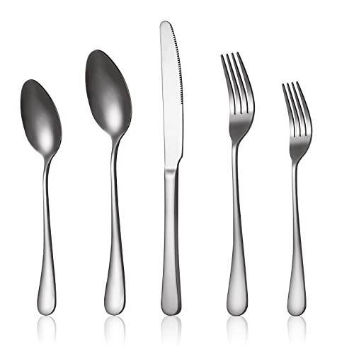 Sutetlw 20 Pcs Kitchen Cutlery Set - Stainless Steel Flatware For 4 Dishwasher Safe Kitchen Tableware Ware Include 4Pcs Spoon,4Pcs Fork,4Pcs Knife,4Pcs Dessert Fork,4Pcs Teaspoon (Silver) #TOP25