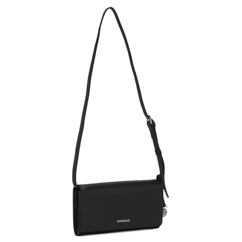 Image of Miraggio Carly Wallet with Adjustable & Detachable Strap | Two Main Compartments | 4 Card Slots | Women Wallets | Gift Items for Women (Black)